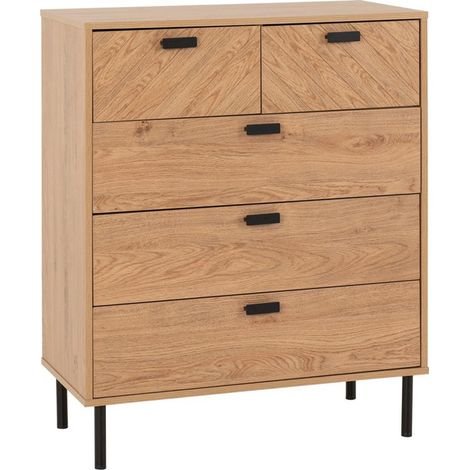 Leon 3+2 Drawer Chest - L40 x W80 x H98.5 cm - Medium Oak Effect