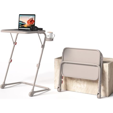 Meuble Cosy Petit Bureau Pliant Hauteur réglable Table d'Ordinateur Portable sans Assemblage Requis Poste de Travail Pliante Plateau Inclinable pour Petits Espaces, 54x38x71.5cm, Beige (1/5)