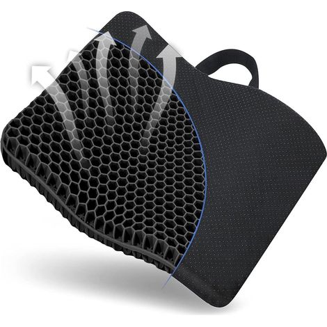Coussin de siège en gel avec structure alvéolaire, coussin orthopédique avec housse antidérapante, pour voiture, bureau et fauteuil roulant, noir (1/5)