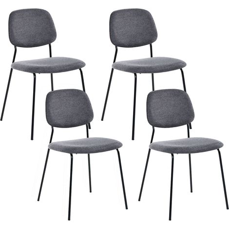 Set di 4 sedie da pranzo con gambe in ferro nero senza braccioli, design minimalista moderno, impilabili, grigio Riley