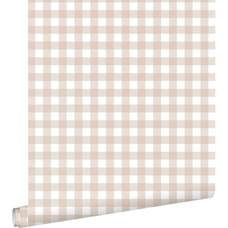 Papier peint intissé à damier beige 50x900 cm – Raccord droit – Facile à poser sans table à tapisser – 100% écologique – Estahome