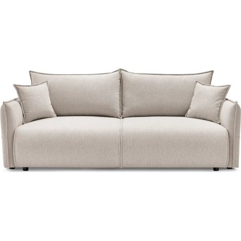 CAROLINA - Canapé droit convertible tissu chiné 3 places - Beige