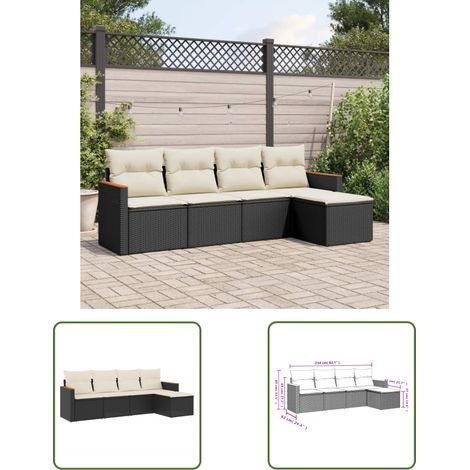 The Living Store Salon de jardin 5 pcs avec coussins noir résine tressée - Salon De Jardin - Meuble De Jardin - Ensemble Salon Extérieur - Canapé Jardin - Résine Tressée (1/3)