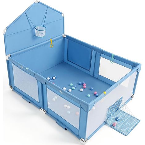 COSTWAY Parc Bébé Pliable 223x150 cm pour 0-3 Ans, Tissu Oxford,Bleu (1/5)