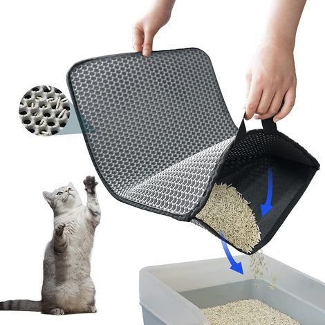 Tapis pour litière pour chat, tapis pour bac à litière avec poignée dissimulée, couche arrière antidérapante améliorée, grand tapis anti-dispersion et anti-urine pour chat (1/5)