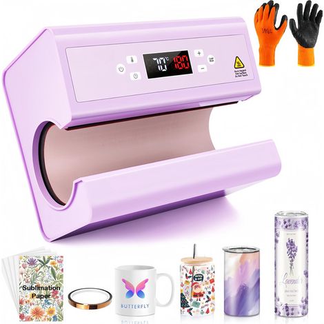 Système de repassage automatique avec presse à chaleur à tambour, bande chauffante pour papier de sublimation et gants,processus de chauffage rapide et uniforme 550W, 29.5×22.6, Violet
