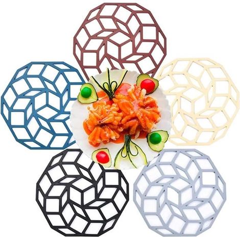 Sous-verres,5 Pcs Dessous de Plat Silicone Antidérapant,Isotherme Souple Durable Antidérapant Coussinets,Dessous de Plat Design (1/4)