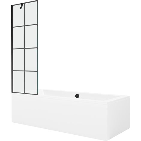 Mexen Cube bañera rectangular 170 x 80 cm con carcasa y mampara de 1 hoja 60 cm, diseño negro - 550517080X9506007077 (1/5)
