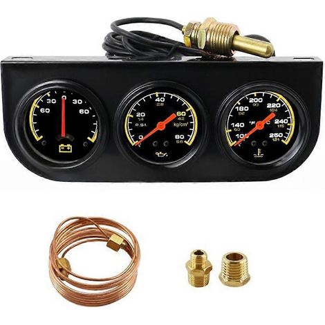 Kit de trois manomètres 3 en 1 pour voiture : manomètre de température d'eau (°C/°F), manomètre de pression d'huile (PSI) et voltmètre, ensemble de manomètres mécaniques 12 V avec capteur. (1/5)