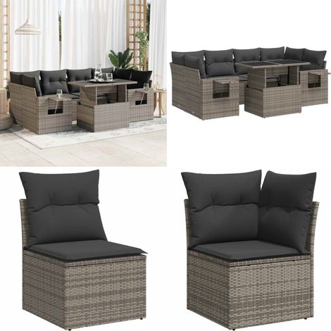 vidaXL Salon de jardin avec coussins 7 pcs gris résine tressée (1/5)