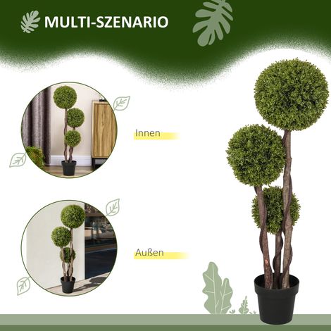 Buis artificiel, plante artificielle, aspect réaliste, extérieur, vert + noir (1/4)