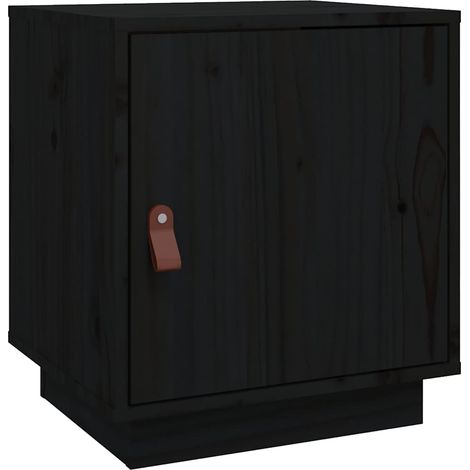 NachtkästchenNachtschrankNachttisch Schwarz 40x34x45 cm Massivholz Kiefer (1/5)