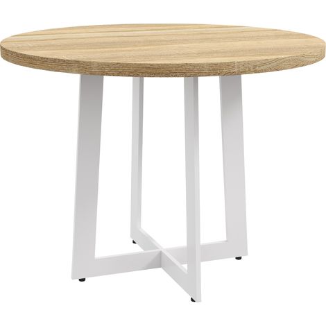 HOMCOM Tavolo Rotondo Moderno per 4 Persone Ø100x75cm Legno Naturale e Bianco (1/5)