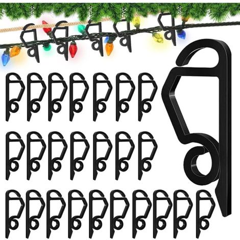 Bardusch-Lot de 120 clips de lumière de Noël en plastique - Mini crochets de gouttière d'extérieur - Pour éclairage extérieur de Noël - Noir (1/5)