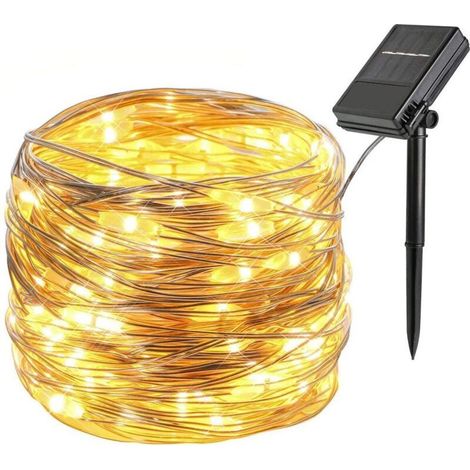 Lumières de Nol, 12 M, 100 LED, RVB, 8 modes, étanche IP45, batterie/panneau solaire, blanc chaud (1/5)