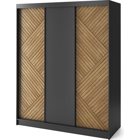 Armoire coulissante SOKAT – Chêne caramel & noir mat 180 cm-Largeur 180 cm (1/5)