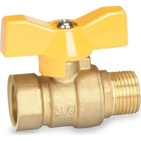 3/8 inch brass ball valve with yellow wing handle - external thread / internal thread full bore PN16 (1/5)