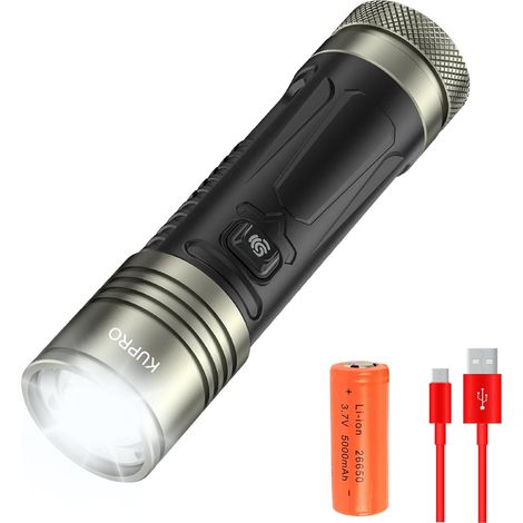 Super Bright Rechargeable LED Torch, Battery Powered, 200, 000 Lumens, Powerful Tactical Step Light, Dimmable, 4 Modes, Zoomable (1/5)
