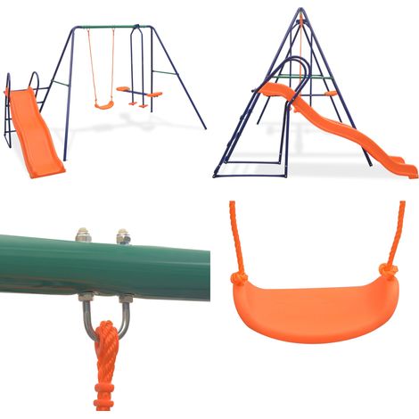 Ensemble de balançoire avec toboggan et 3 sièges Orange - Jeux D'enfants - Balançoire - Toboggan - Aire De Jeu Extérieur - Jouet Enfant - Home & Living (1/5)