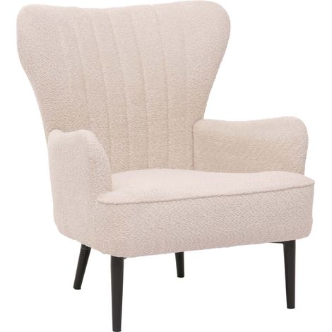 Lounge-Sessel HHG-060, Cocktail-/Ohrensessel Polsterstuhl Retro Vintage Stoff Chenille (500g/m²) Öko-Tex creme-beige