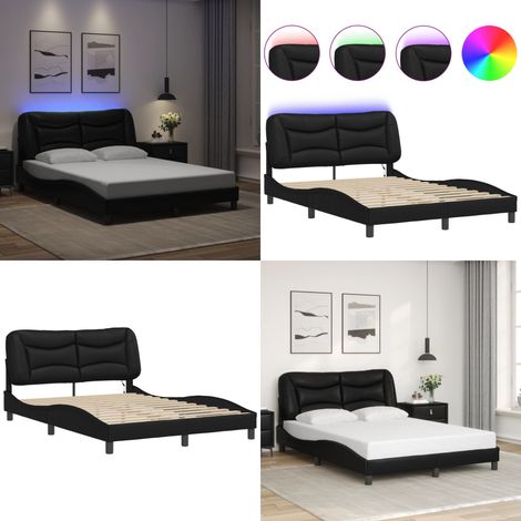 Cadre de lit avec LED sans matelas noir 140x190 cm - Lit Plateforme - Lit Design - Lit Moderne - Cadre Lit - Tête De Lit Rembourrée - Home & Living (1/5)