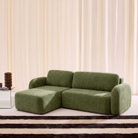 Canapé d'angle réversible convertible 3 places tissu avec coffre - Nouma Tissu Vert (1/5)
