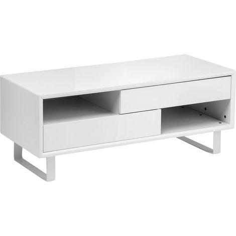 Premier Housewares Coffee Table For Living Room / Garden White Low Outdoor Coffee Tables With Storage Gloss Finish Wooden Square Furniture 48 x 120 x 50 (1/5)