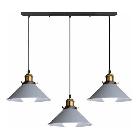Suspension - E27 - 3 Têtes - Métal - Réglable En Hauteur - Pour Salle À Manger Couloir Salon Cuisine Chambre - Gris
