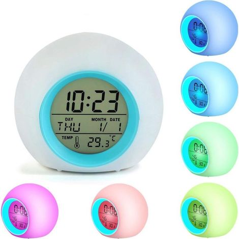 Réveil LED pour enfants avec changement de 7 couleurs, horloge lumineuse décorative (1/5)