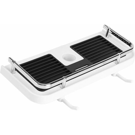Sans Perage étagère de Douche pour Rail de Douche,Réglable Tablette Barre de Douche, Organiseur de Salle de Bain pour Shampooing Savon avec 2 Crochets, Pour 22-25mm Rail (1/5)