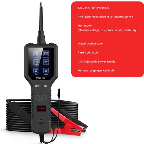 Ortviai Testeur de Circuit Automobile TopDiag P100 Pro – Multimètre, Oscilloscope & Alimentation 0-5 V, Écran TFT 2,4″ (1/5)