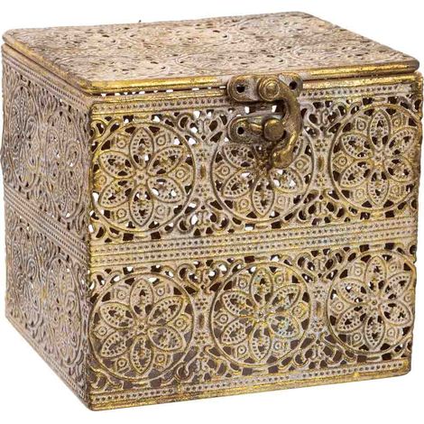 Caja de metal marrón 12.5x12.5x11.5h cm