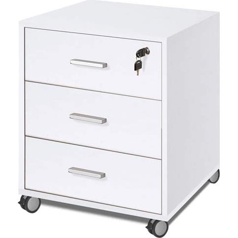 Cassettiera scrivania ufficio con 3 cassetti bianco