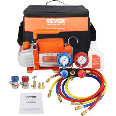 VEVOR Vakuumpumpe 4CFM 113L/min Unterdruckpumpe A2L-explosionsgeschützt 180W AC 220V/50HZ 1440U/min 55-276bar 200ml-Ölkapazität HVAC-Vakuumgeräte Verteiler-Manometer-Set Klimaanlage Kfz-Kühlsystemen (1/5)