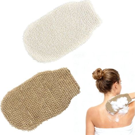 Set van 6 peelinghandschoenen, Jute × 3, wit katoen-linnen × 3,scrubhandschoenen lichaam van natuurlijke vezels (jute rame), douchehandschoenen, zacht/intensief, 22 x 11 cm, sneldrogend, voor douche, (1/5)