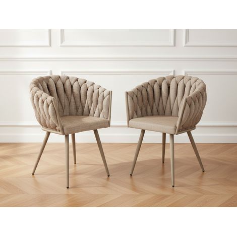 BOBOCHIC - Lot de 2 fauteuils de table CHARLOTTE Tissu texturé   Beige
