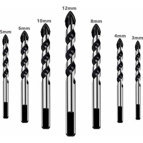 7-teiliges Bohrerset für Fliesen, Glas, Beton, Stein, Ziegel, Fliesen, Keramik und Spiegel (3 mm, 4 mm, 5 mm, 6 mm, 8 mm, 10 mm, 12 mm) (1/4)