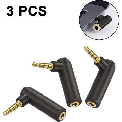 Adaptateur Audio 3,5 mm - Prise Femelle vers Mâle Angle Droit 90 Degrés - Compatible Casques Téléphones Ordinateurs Portables - Lot de 3 (1/5)