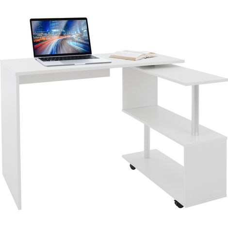 ML-Design Bureau d'Angle Pivotant 90°, Forme de L, 150x88x75 cm, MDF Blanc Brillant, Combinaison Bureau d'Angle/Table de Travail d'Ordinateur PC, 4 Roulettes, Table Informatique Maison, Home Office (1/5)
