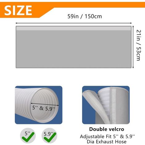Manchon d'isolation portable pour climatiseur portable, convient aux tuyaux d'échappement de 12,7 cm et 15 cm de diamètre, installation facile avec 3 sangles à boucle réglables, gris clair (1/5)
