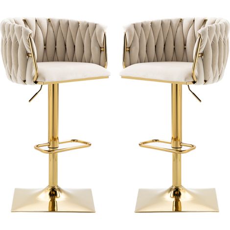 CHICFURN Taburete de bar vintage 53x51x87-105 cm terciopelo marfil giratorio regulable (1/5)