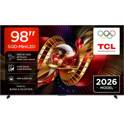 TCL C8L TV 98C8L SQD Mini LED da 98", 4K HDR, 6000 nit, 4.032 zone di dimming, Google TV, 144Hz, Dolby Vision & Atmos, Audio Bang & Olufsen