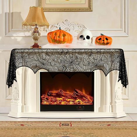 Halloween Tischdecke Spinnennetz Spitze 244x46cm Schwarz für Deko