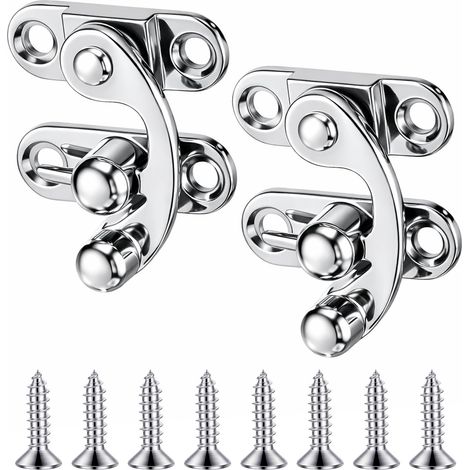 Lot de 2 fermoirs rapides en argent vieilli vintage - Petit crochet pivotant à droite - Pour cadenas - Avec vis pour petite boîte en bois, boîte à bijoux, boîte à vin (1/5)