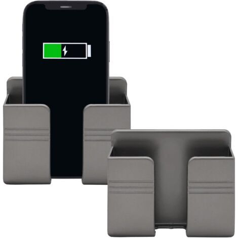 Supporto per telefono da parete (2 pezzi) - Adatto per cucina, camera da letto, soggiorno, bagno, ecc. - 2 pezzi, grigio (1/4)