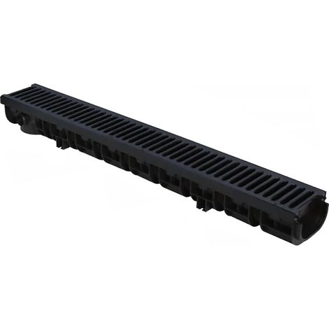 Pack Caniveau Noir PP PRATIKO série 130XL Haut 130 x 1000 mm + deux Grilles B-TEK C250 (trafic lourd) + 2 blocages en métal - First Plast
