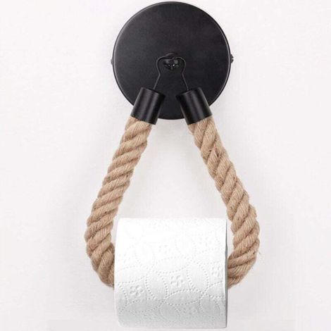 Toilet paper holder, 10 cm base, black hemp rope towel rack for bathroom, toilet roll holder
