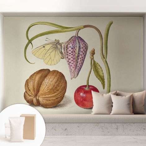 Papier peint décoratif avec colle pour salon, chambre à coucher et bureau – Design moderne et facile à poser Papillon et plantes 208x146 cm (1/5)