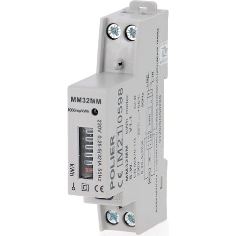 POLIER COMPTEUR MODULAIRE MONOPHASÉ 32A AFFICHAGE MÉCANIQUE CONFORME MID POLMM32MM