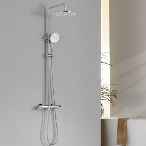 Colonne Douche Chromé,Thermostatique,avec pommeau douche 3 Jets,25 x 25cm Douche Tête,Hauteur Réglable,Ensemble Douche pour Salle Bain,Rond (1/5)